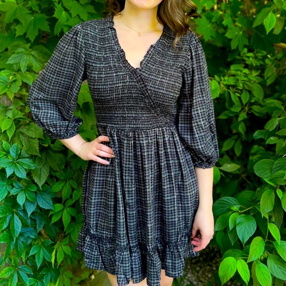 “Angie” Black and White Plaid Mini Dress